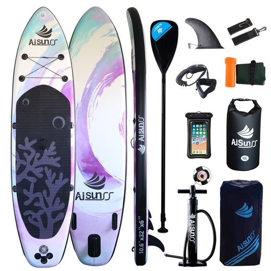 AISUNSS Inflatable Stand up Paddle Board,11ft Fishing Paddle Boards with Premium SUP Accessories