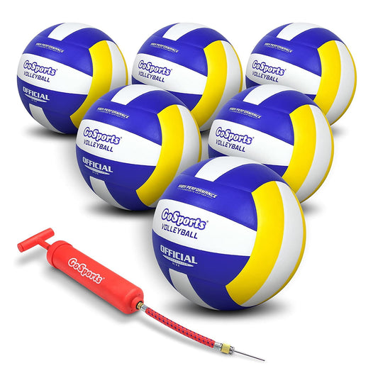 GoSports Indoor Competition Volleyball 6 Pack - Made From Synthetic Leather - Includes Ball Pump & Carrying Bag