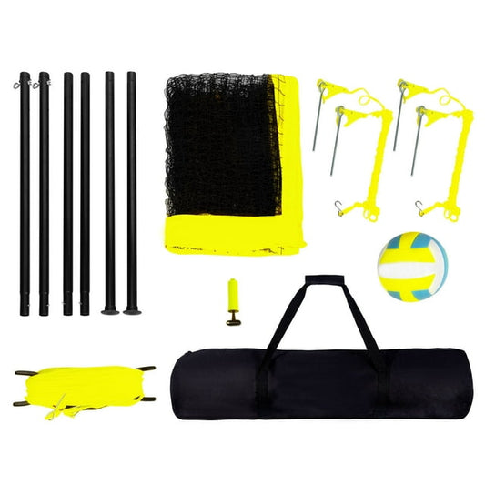 KFFKFF Portable Volleyball Net Kit for Outdoor Use, Steel Poles with Adjustable Height, Pro Volleyball Set Including PVC Volleyball, Pump, Transport Bag, Robust Volleyball Net